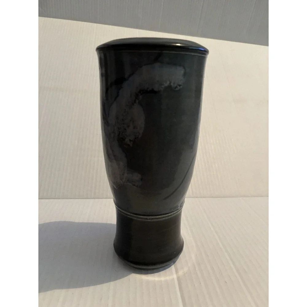 VTG Signed 1987 Studio Art Pottery Vase MCM Gray 2tone Drip Glaze Abstract